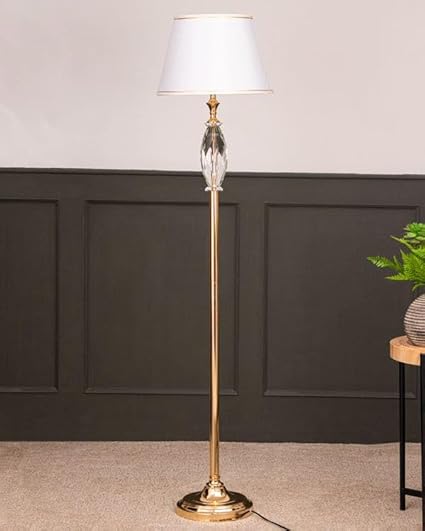 Antique Brass Finish Inside Crystal Led Light with Fabric Shade